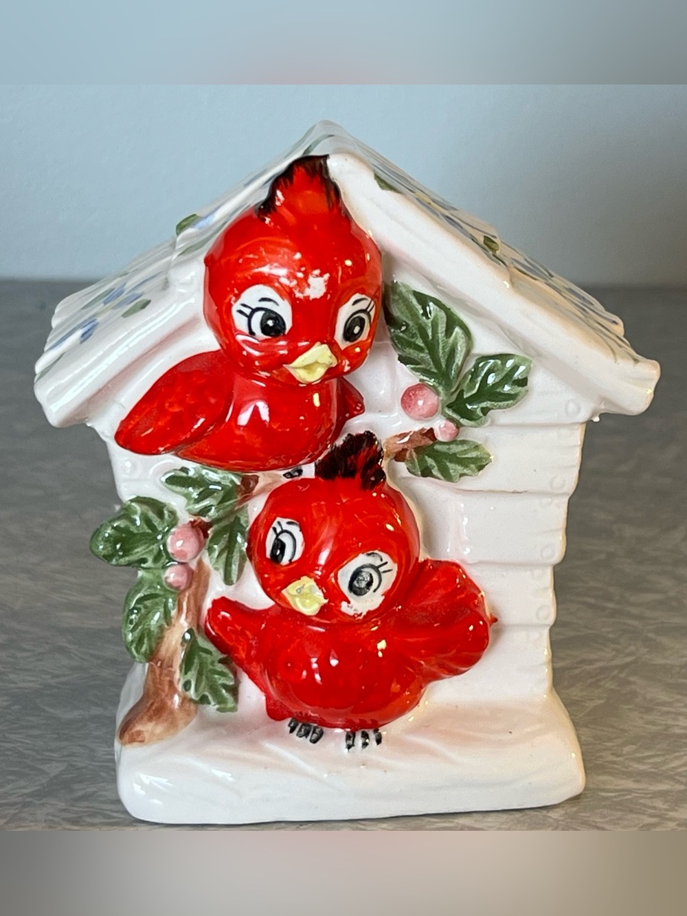 Vintage cute red bird ceramic savings bank